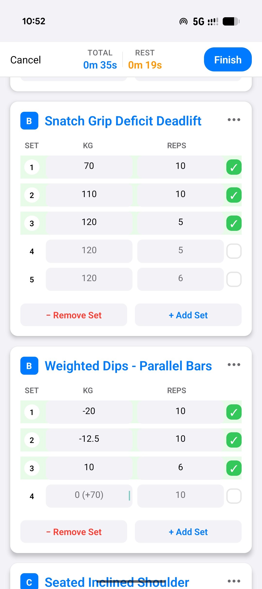 Aktives Workout mit Satzeingabe