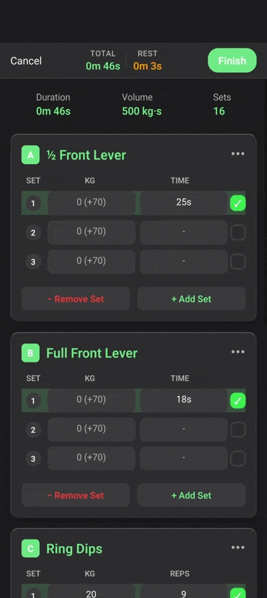 Workout beenden und Zielübersicht