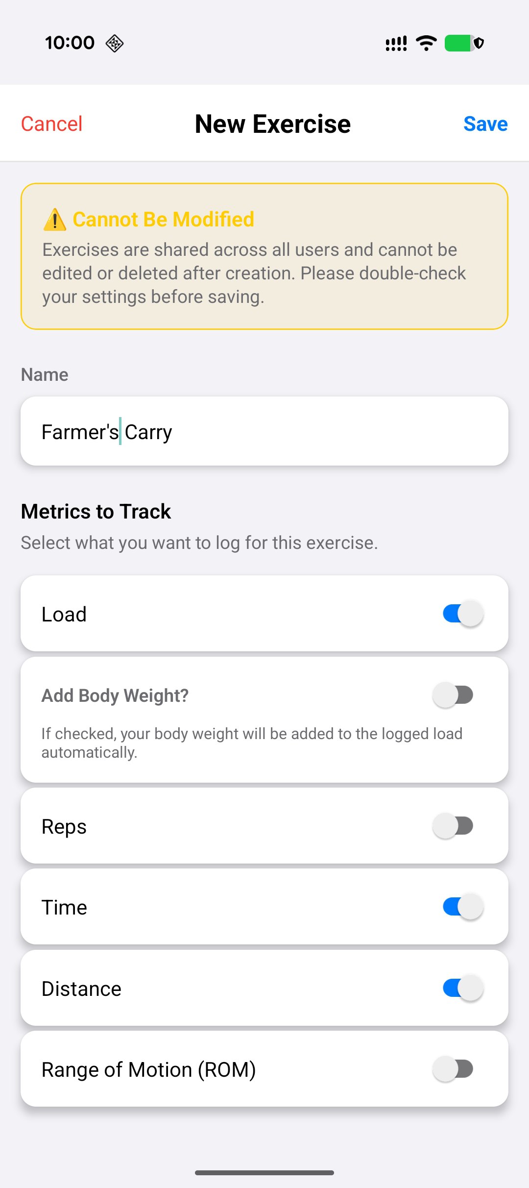 Track any exercise with multiple metrics