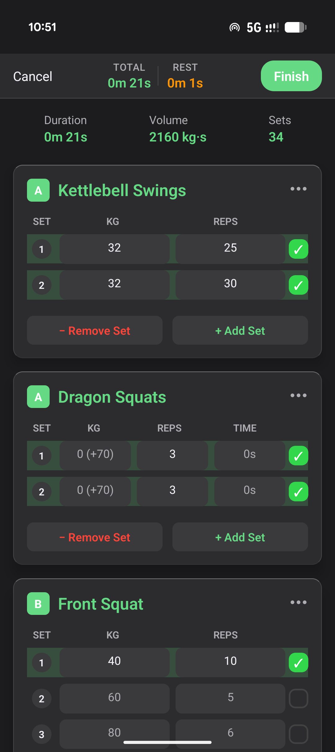 Workout-Logging-Bildschirm