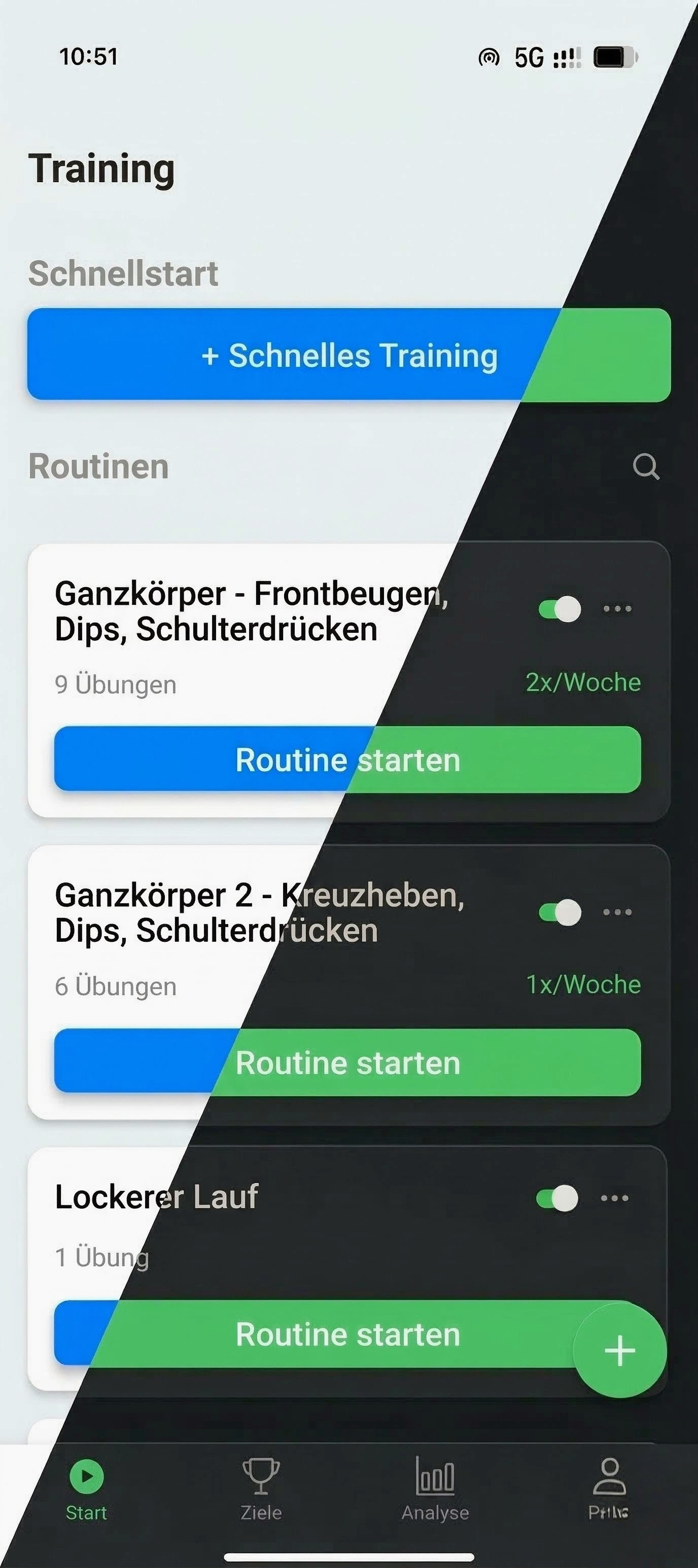 Workout Lab App im hellen und dunklen Design