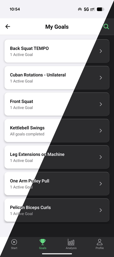 Workout Lab goals screen showing multiple exercise goals